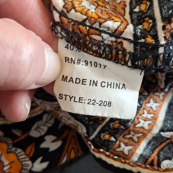 Solitaire Shirt Women's XL Black Orange Floral Bohemian Peasant Lightweight - Picture 6 of 7